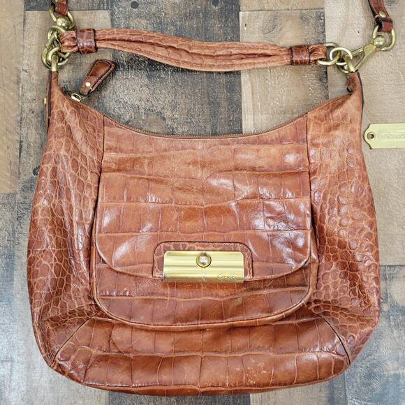 Coach Kristin Embossed Walnut Brown Croc Leather Bag Purse Satchel Limited 16827 - Picture 2 of 16